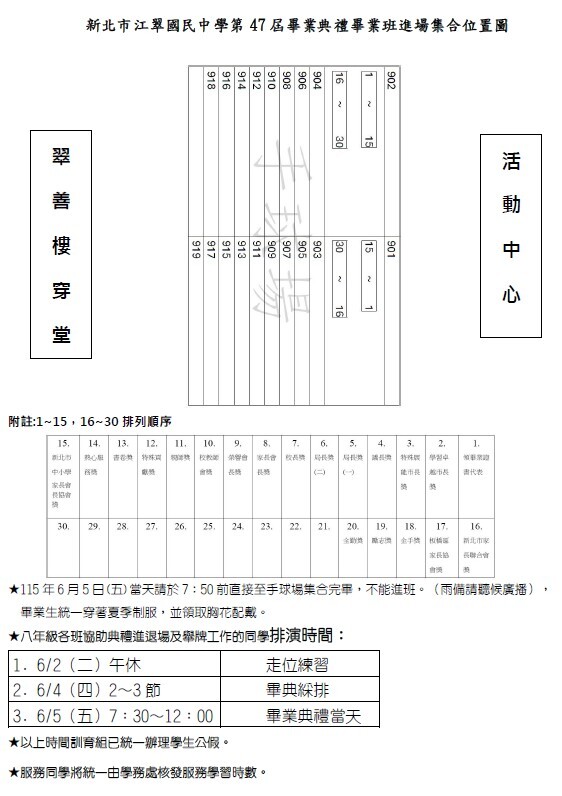 47屆畢業典禮進場前-集合位置圖