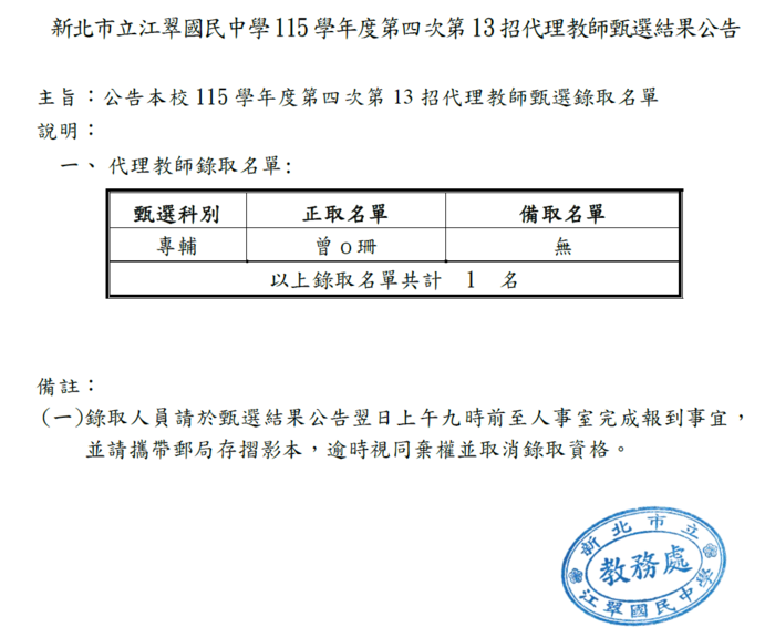 錄取結果