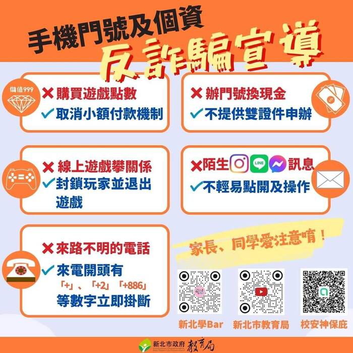手機門號及個資反詐騙宣導圖片